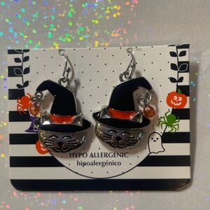 Halloween Cat Earrings with Witch Hat